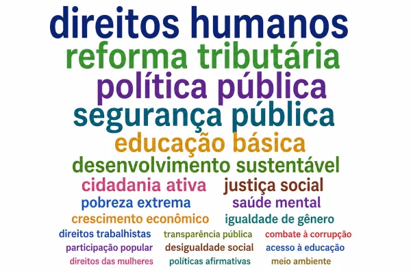 Nuvem de palavras dos temas mais citados nos discursos da Câmara